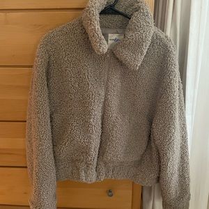 Khaki & Blue Tan Fuzzy Jacket